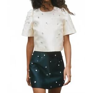 NEW HUNTER BELL olivia cropped crewneck top in ivory